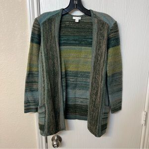 J. Jill Striped Green Wool Blend Cardigan Sweater w/ Pockets, Women's Size S